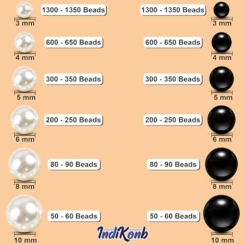 INDIKONB 5100 Black and White Moti Pearl Beads Set - Beads in Sizes 3 to 10 mm for Crafting and Jewelry Making (White + Black) - Image 2