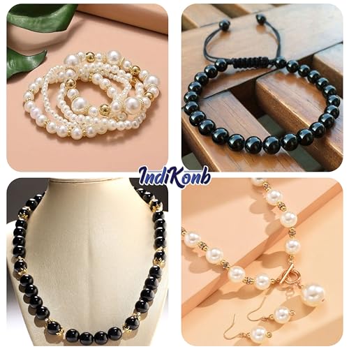 INDIKONB 5100 Black and White Moti Pearl Beads Set - Beads in Sizes 3 to 10 mm for Crafting and Jewelry Making (White + Black) - Image 5