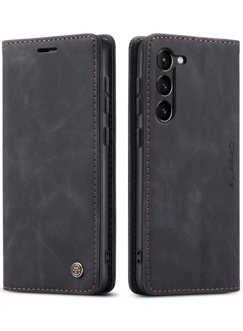 CaseMe Samsung Galaxy S23 Plus Wallet Case Book Folding Flip Folio Case with Magnetic Kickstand Card Slots Protective Cover - Black - Image 2
