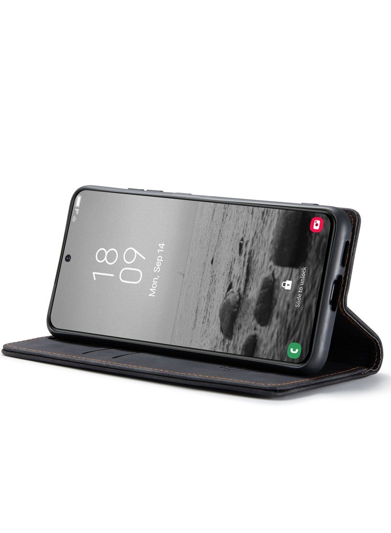 CaseMe Samsung Galaxy S23 Plus Wallet Case Book Folding Flip Folio Case with Magnetic Kickstand Card Slots Protective Cover - Black - Image 4