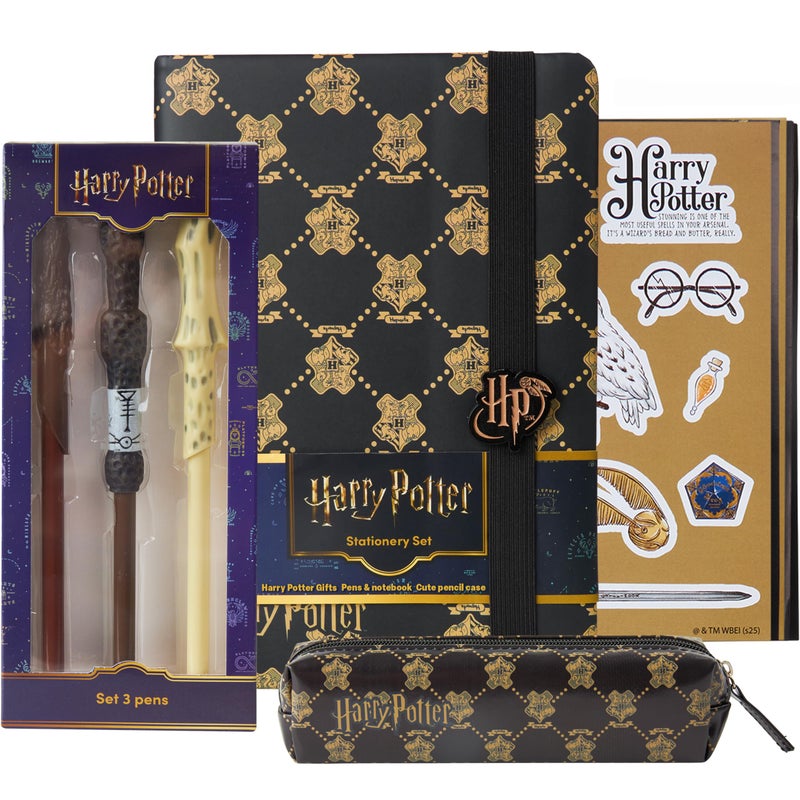 Get Trend Harry Potter Gifts Stationary Set with Cute Notebook Ball Point Wand Pens Pencil Case Stickers Cute Stuff Hogwarts Journal Accessories Black Harry Potter - Image 2