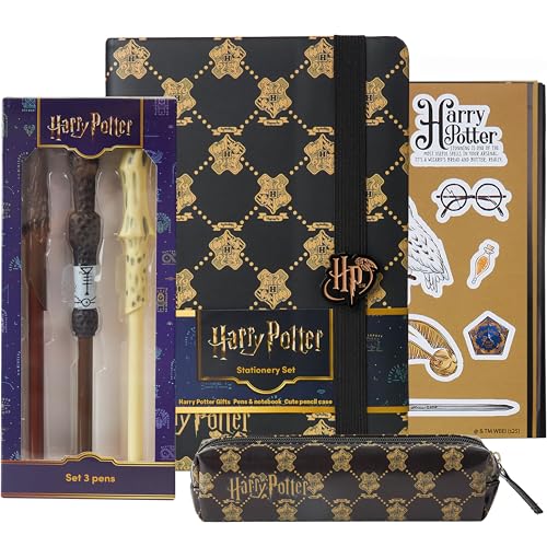 Get Trend Harry Potter Gifts Stationary Set with Cute Notebook Ball Point Wand Pens Pencil Case Stickers Cute Stuff Hogwarts Journal Accessories Black Harry Potter - Image 1