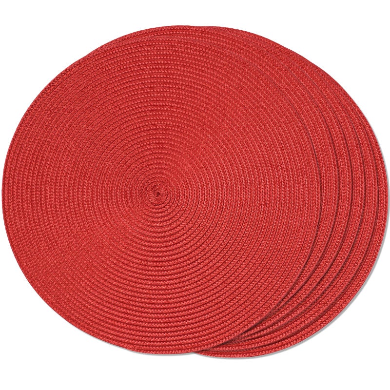 FunWheat Round Braided Placemats Set of 6 Table Mats for Dining Tables Woven Washable NonSlip Place mats 15 inch red 6pcs