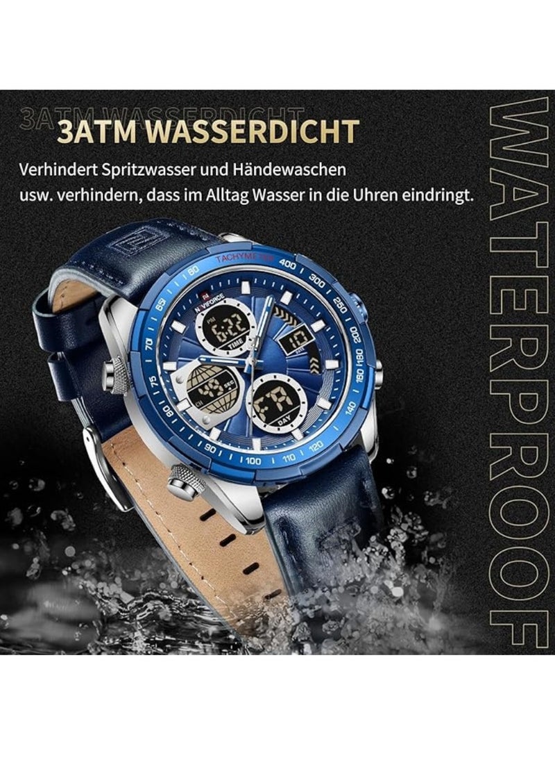 NAVIFORCE Men's Military Digital Watches Analog Quartz Waterproof Watch Sport Multifunctional Leather Chronograph Wristwatch NF9197L - Image 2