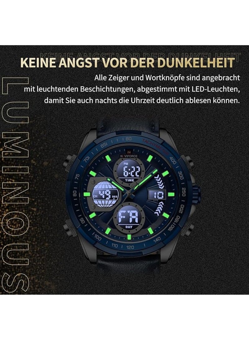 NAVIFORCE Men's Military Digital Watches Analog Quartz Waterproof Watch Sport Multifunctional Leather Chronograph Wristwatch NF9197L - Image 5