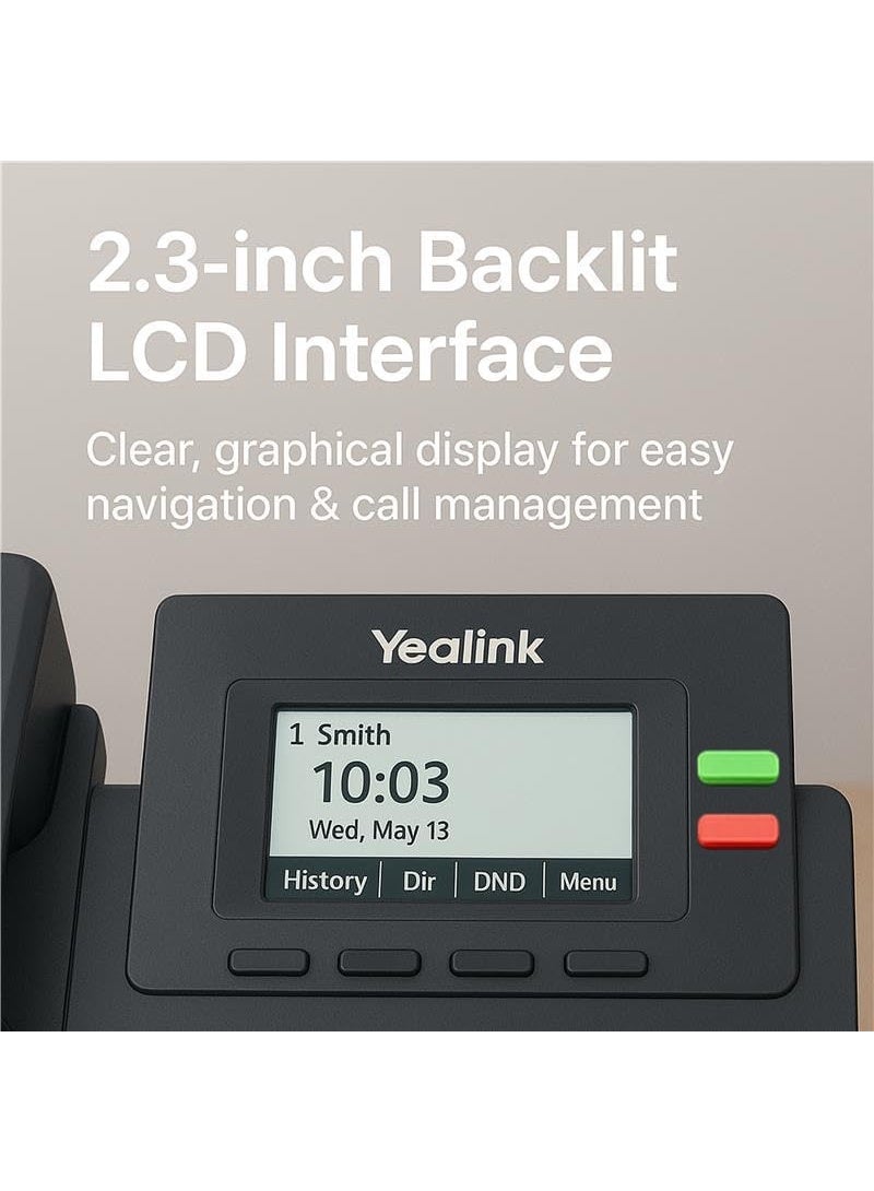 Yealink SIP-T31P Entry-level IP Power over Ethernet Corded Phone with 2 Lines, HD Voice and 2.3 Inch Graphical LCD Display with Backlight (132 x 64 Pixel) - Black - Image 4