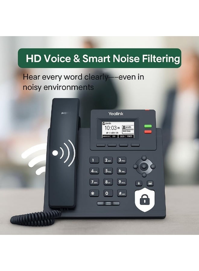 Yealink SIP-T31P Entry-level IP Power over Ethernet Corded Phone with 2 Lines, HD Voice and 2.3 Inch Graphical LCD Display with Backlight (132 x 64 Pixel) - Black - Image 3