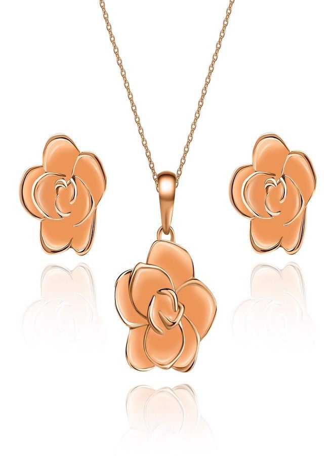 إيفيفك طقم مجوهرات إيفيفيك مكون من قلادة وأقراط على شكل زهرة الورد للنساء، مطلي بالذهب عيار 18 قيراط، مضاد للحساسية - Image 1