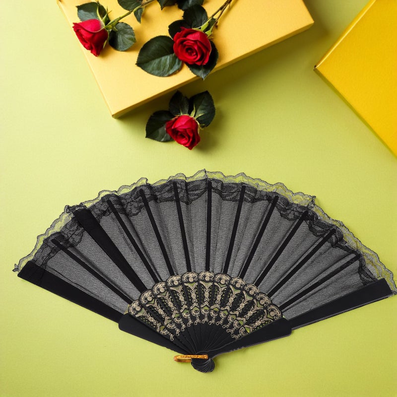 📦 مروحة سوداء قابلة للطي للزينة 6 قطع بتصميم صينيRetro - Image 3