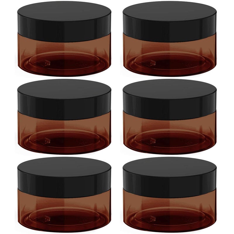 BallHull 8 oz Amber Plastic Cosmetic Jars Leak Proof Container with Black Lid for Cream, Lotion, Powder, ointment, Beauty Products etc, 6 Pcs. - Image 1