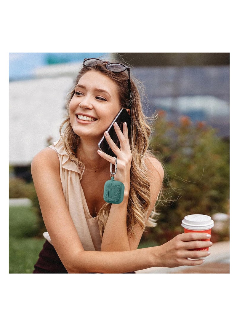 Aookay - For Apple Airpod 4/Airpods 4th Generation/Airpod 4th Gen Case Cover with Keychain Accessories, Flower Engraved Case Silicone Skin Cover Shock Resistant, Full Protection,Front LED Visible (Pine Green) - Image 1