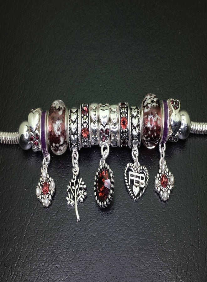 فالاري سوار فالاري بحجر الميلاد، خرز متعدد الألوان، لون فضي، شهر فبراير، OB07234-FEB - Image 3