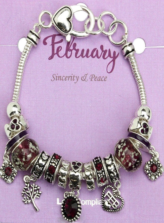 فالاري سوار فالاري بحجر الميلاد، خرز متعدد الألوان، لون فضي، شهر فبراير، OB07234-FEB - Image 2