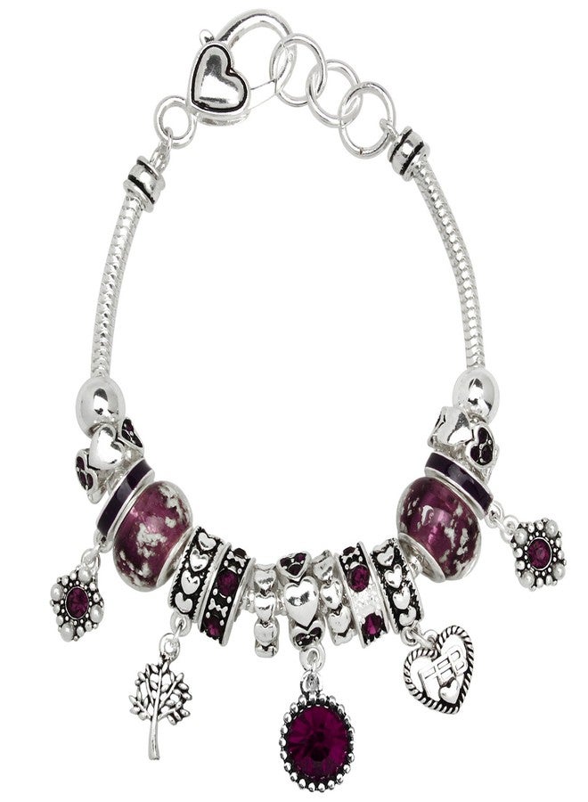 فالاري سوار فالاري بحجر الميلاد، خرز متعدد الألوان، لون فضي، شهر فبراير، OB07234-FEB - Image 1