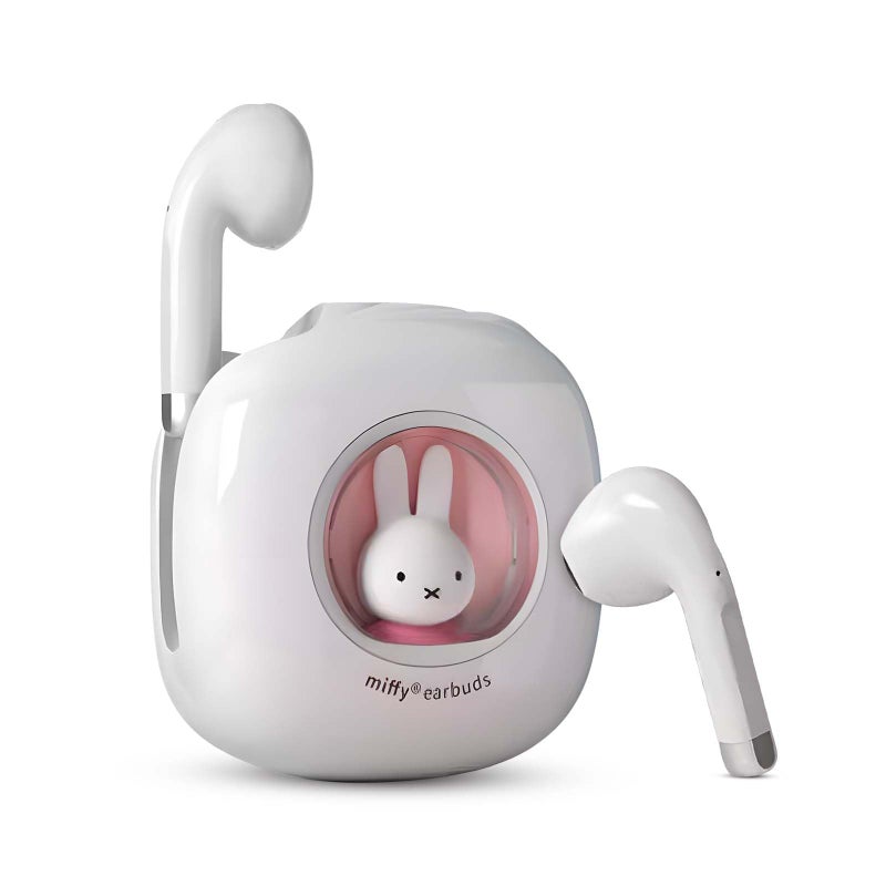 MIPOW Next-Gen x Miffy Wireless Earbuds, BT5.3 36H Playtime AI ENC Noise Cancelling IPX7, Bluetooth Sport Earphones with Charging Case, Bunny Design Pastel Pink - Gift for Girls - Image 1