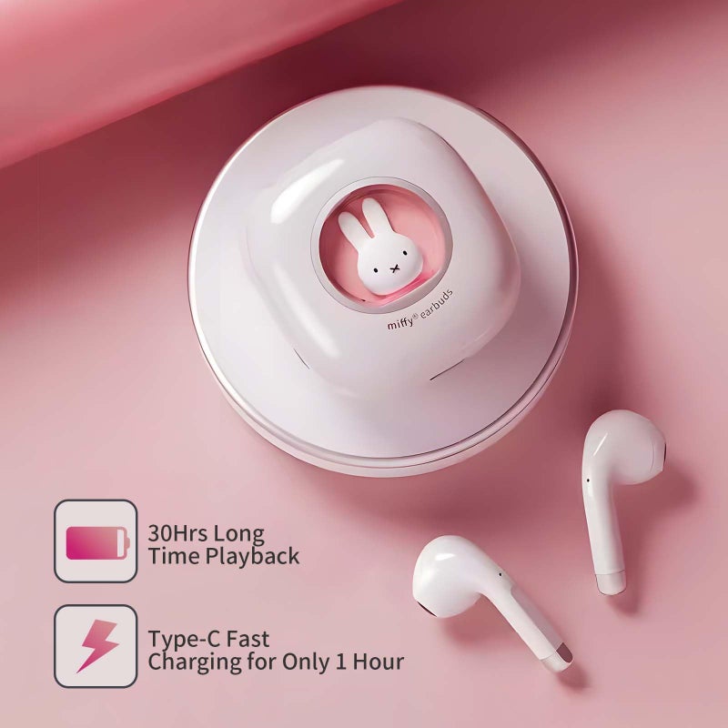 MIPOW Next-Gen x Miffy Wireless Earbuds, BT5.3 36H Playtime AI ENC Noise Cancelling IPX7, Bluetooth Sport Earphones with Charging Case, Bunny Design Pastel Pink - Gift for Girls - Image 2
