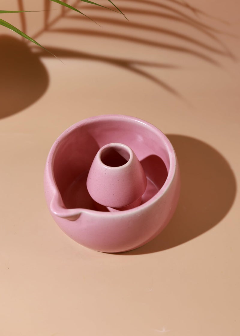 Craftribal Handmade Ceramic Solid Matcha Bowl with Whisk Holder – Pottery Chawan for Japanese Tea Ritual, Matcha Lovers & Gifting|Bowl - 5.5 inches|Holder-2.5 inches|Color-Pink - Image 2