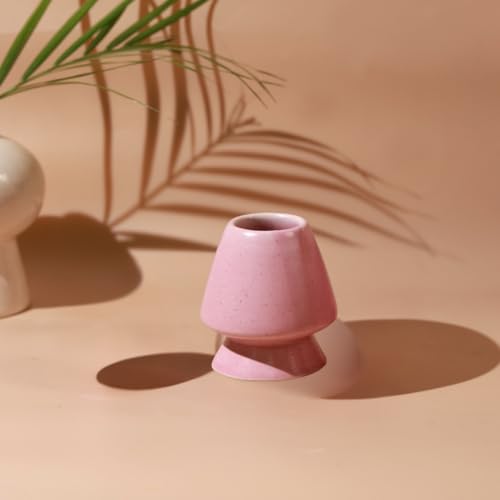 Craftribal Handmade Ceramic Solid Matcha Bowl with Whisk Holder – Pottery Chawan for Japanese Tea Ritual, Matcha Lovers & Gifting|Bowl - 5.5 inches|Holder-2.5 inches|Color-Pink - Image 4