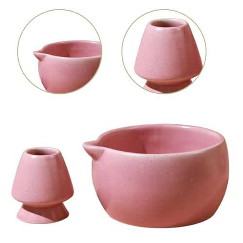 Craftribal Handmade Ceramic Solid Matcha Bowl with Whisk Holder – Pottery Chawan for Japanese Tea Ritual, Matcha Lovers & Gifting|Bowl - 5.5 inches|Holder-2.5 inches|Color-Pink - Image 5