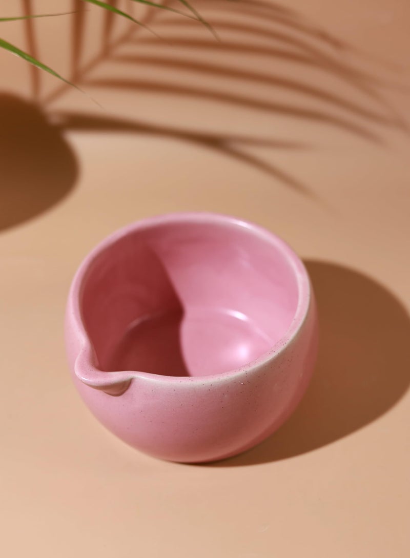 Craftribal Handmade Ceramic Solid Matcha Bowl with Whisk Holder – Pottery Chawan for Japanese Tea Ritual, Matcha Lovers & Gifting|Bowl - 5.5 inches|Holder-2.5 inches|Color-Pink - Image 3