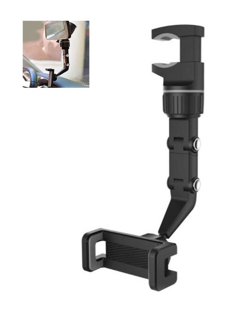 ELTRAZONE حامل هاتف مرآة الرؤية الخلفية بزاوية 360°، حامل هاتف و GPS مثبت على مرآة الرؤية الخلفية للسيارة، حامل هاتف سيارة دوار بزاوية 360 درجة، حوامل هواتف السيارات - Image 1