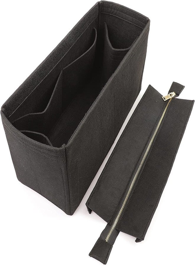 GREENSHEEP Felt Purse Organizer Insert for Handbags, Tote, Hobo Bag Storage Divider with Removable Metal Zipper Cover - Black (Small) - Image 1