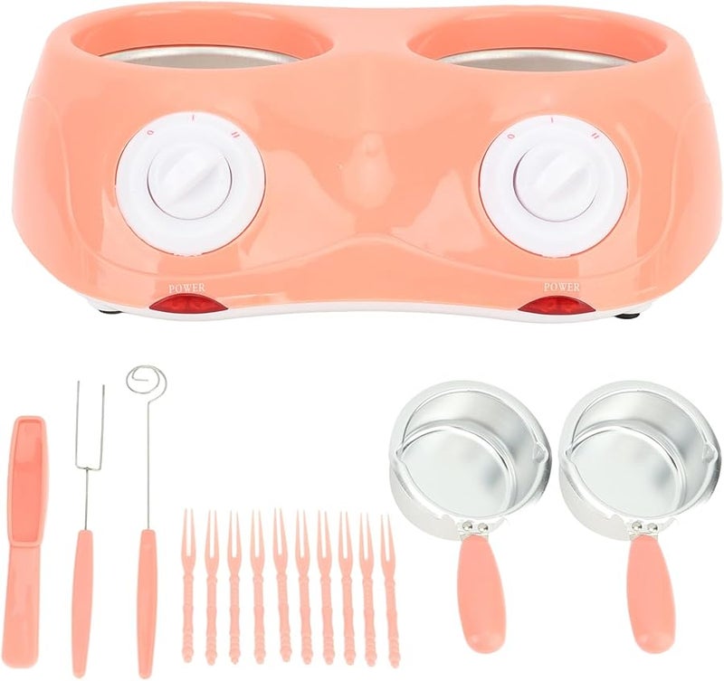 Pink Portable Electric Chocolate Fondue Pot with 2 Temperature Settings for Hot Milk and Melting - Image 2