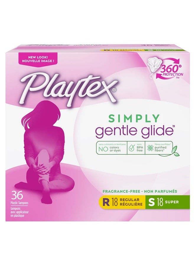 playtex Playtex Simply Gentle Glide Tampons, Multipack (18ct Regular/18ct Super Absorbency), Fragrance-Free - 36ct - Image 1