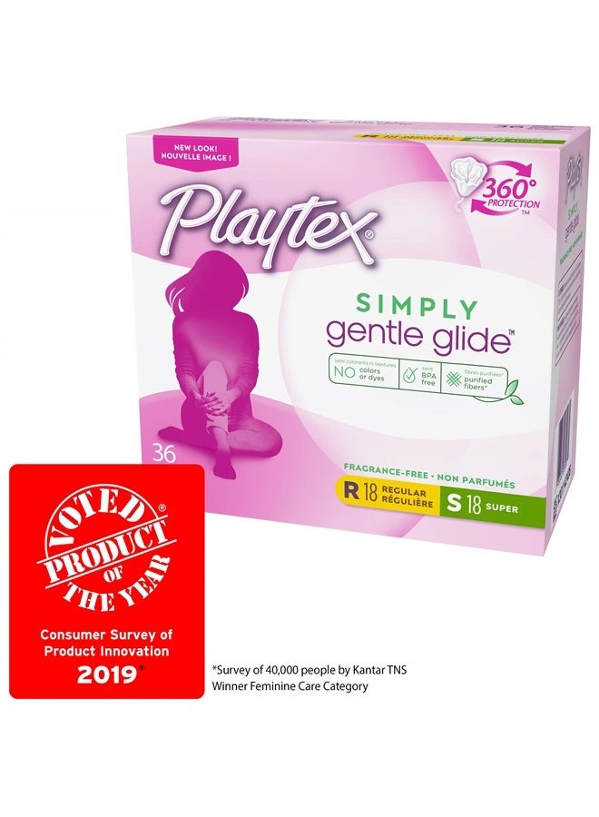 playtex Playtex Simply Gentle Glide Tampons, Multipack (18ct Regular/18ct Super Absorbency), Fragrance-Free - 36ct - Image 2