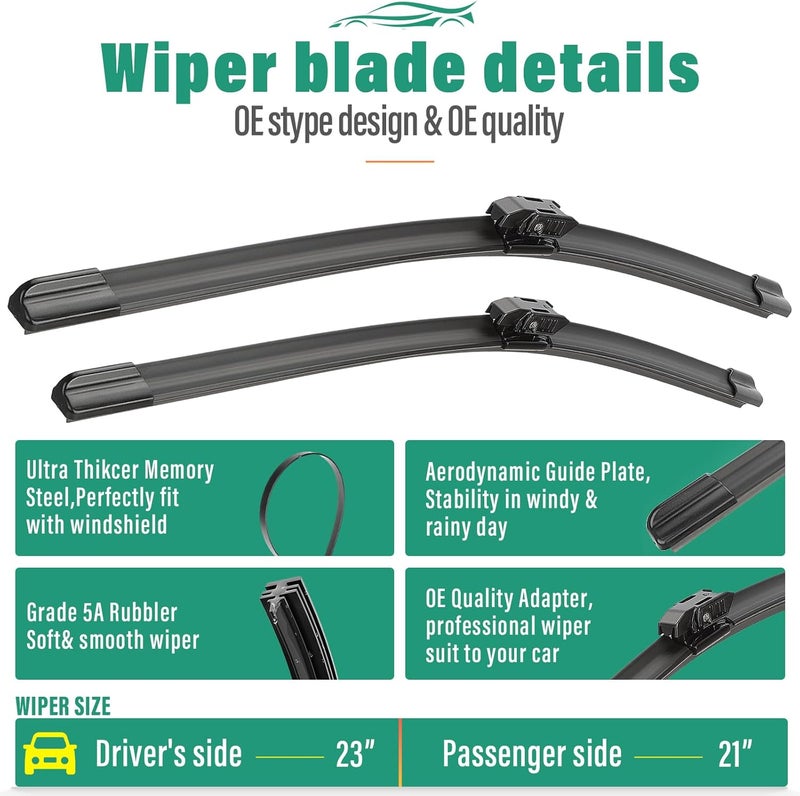 WINDSMILE 23" 21" 10" Windshield Wiper Blades Replacement for Mini Cooper Countryman 2017 2018 2019 2020 2021 2022 2023 BMW Mini Country Man SUV F60 Premium Front Rear Wipers Set - OEM Quality (Pack of 3) - Image 3