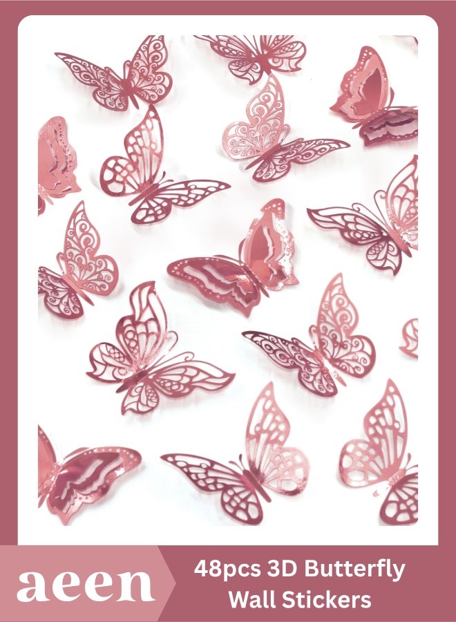 aeen 48PCS 3D Golden Rose Butterfly Wall Stickers – Elegant Butterfly Wall Decals for Home, Wedding, Party, Balloon, Bouquet & Floral Decor - Image 1