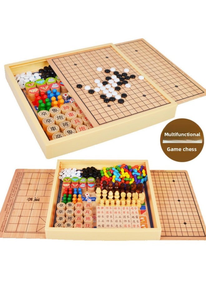 null - Children's Flying Chess Checkers Multi-functional One Chessboard Gobang Go Cards Colosseum Chess Combination Toys-Color:Four-in-one Model B [checkers + Backgammon + Flying Chess + Chess] 30x30cm - Image 1
