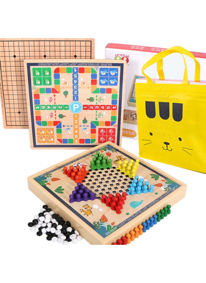 null - Children's Flying Chess Checkers Multi-functional One Chessboard Gobang Go Cards Colosseum Chess Combination Toys-Color:Four-in-one Model B [checkers + Backgammon + Flying Chess + Chess] 30x30cm - Image 1