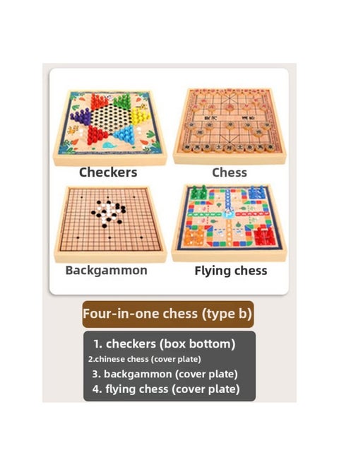 Children's Flying Chess Checkers Multi-functional One Chessboard Gobang Go Cards Colosseum Chess Combination Toys-Color:Four-in-one Model B [checkers + Backgammon + Flying Chess + Chess] 30x30cm