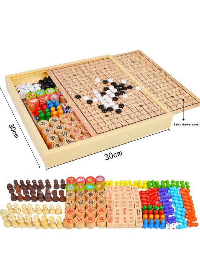 null - Children's Flying Chess Checkers Multi-functional One Chessboard Gobang Go Cards Colosseum Chess Combination Toys-Color:Four-in-one Model B [checkers + Backgammon + Flying Chess + Chess] 30x30cm - Image 1