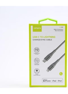omars iPhone Type-C to Lightning Braided Fast Charging and Data Cable 1 Meter Gray  - Image 5