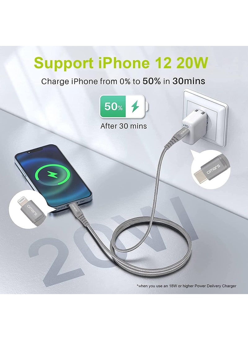 omars - iPhone Type-C to Lightning Braided Fast Charging and Data Cable 1 Meter Gray - Image 1