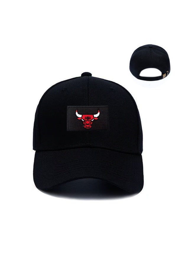 Black Baseball Cap, American Retro Street Style with Bull Head Logo