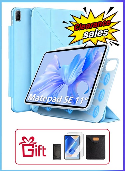 For HWAWEI Matepad SE 11-Inch Pad Case With Pen Slot/720 Degree Convenient Magnetic Attachment/Shockproof Y Folding Stand/Auto Sleep/Wake Slim Stand/Free AED 35 Anti-Glare Protective Film/Felt Tablet Pouch -Blue