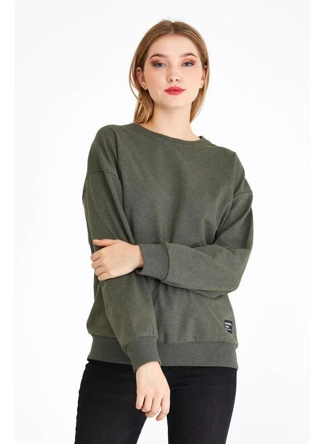 Mmetalic  Women's Khaki Basic Crew Neck Sweatshirt for Women | Best Price UAE