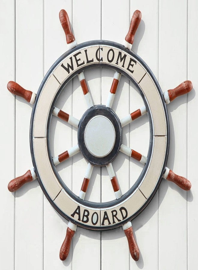 Adeco 24" Wooden Boat Anchor with Crossbar, Steering Wheel, Décor Home Wall Decor, Ship, White, Black, Brown (OS0003) - Image 1