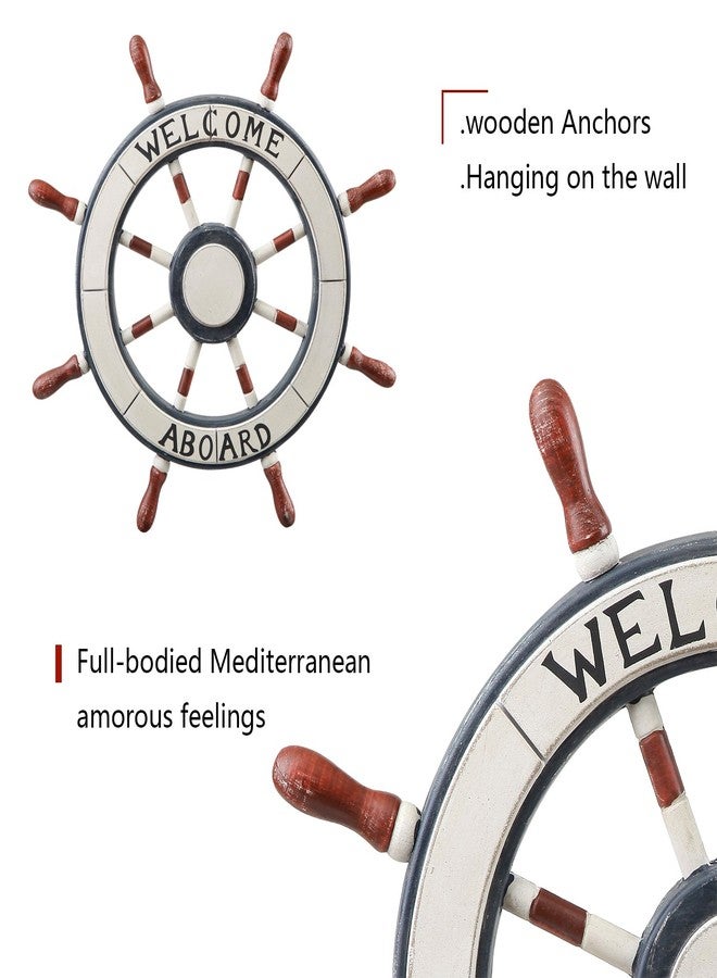 Adeco 24" Wooden Boat Anchor with Crossbar, Steering Wheel, Décor Home Wall Decor, Ship, White, Black, Brown (OS0003) - Image 4