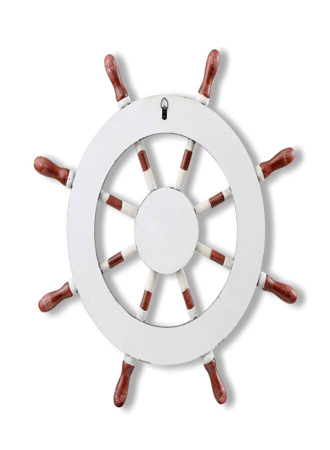 Adeco 24" Wooden Boat Anchor with Crossbar, Steering Wheel, Décor Home Wall Decor, Ship, White, Black, Brown (OS0003) - Image 3
