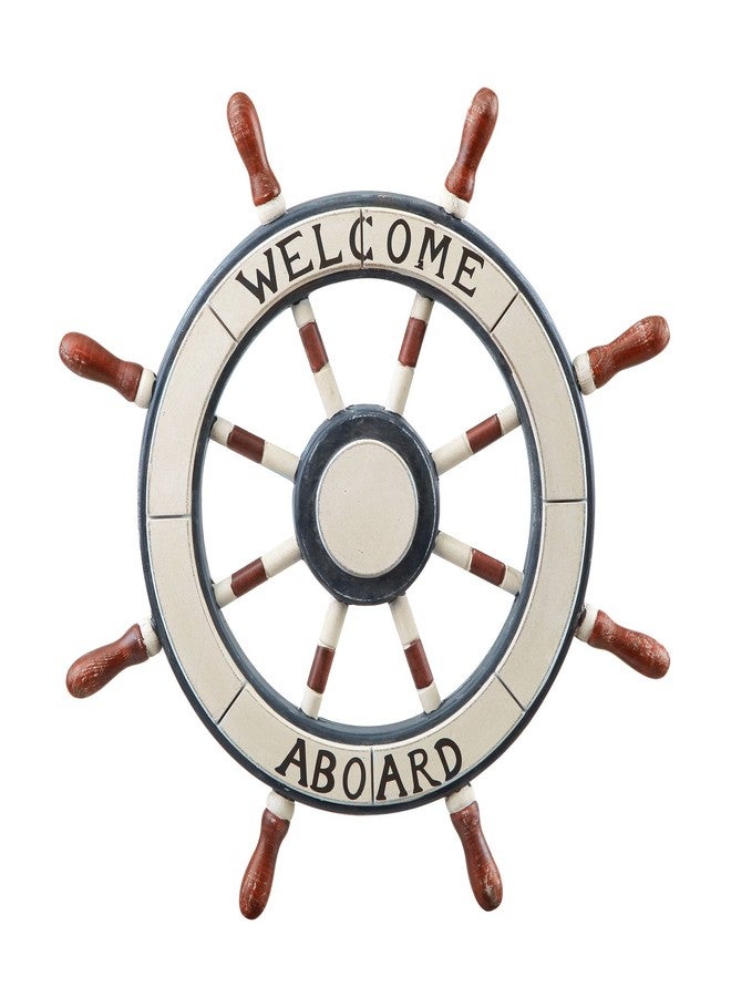 Adeco 24" Wooden Boat Anchor with Crossbar, Steering Wheel, Décor Home Wall Decor, Ship, White, Black, Brown (OS0003) - Image 2