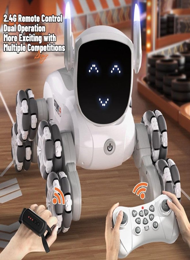 EXOMOON 8WD Remote Control Robot Dog RC Car 8x8 Stunt Toy with Light and Music, Christmas Birthday Gifts for 5 6 7 8+ Years Old Boys Kids..[White] - Image 3