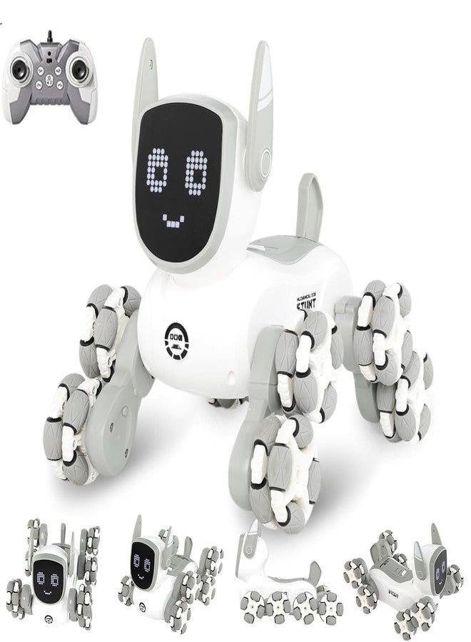 EXOMOON 8WD Remote Control Robot Dog RC Car 8x8 Stunt Toy with Light and Music, Christmas Birthday Gifts for 5 6 7 8+ Years Old Boys Kids..[White] - Image 1