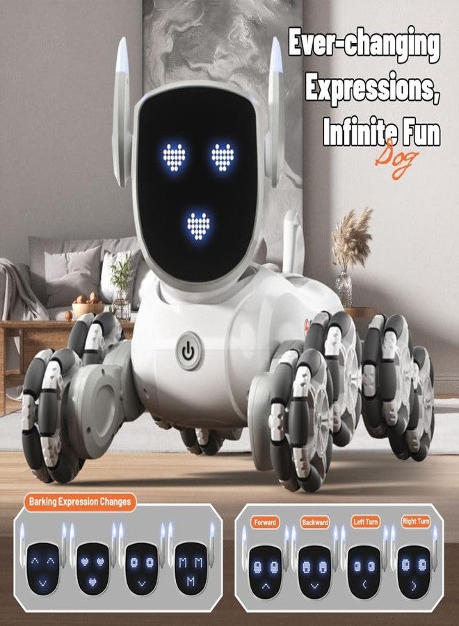 EXOMOON 8WD Remote Control Robot Dog RC Car 8x8 Stunt Toy with Light and Music, Christmas Birthday Gifts for 5 6 7 8+ Years Old Boys Kids..[White] - Image 4