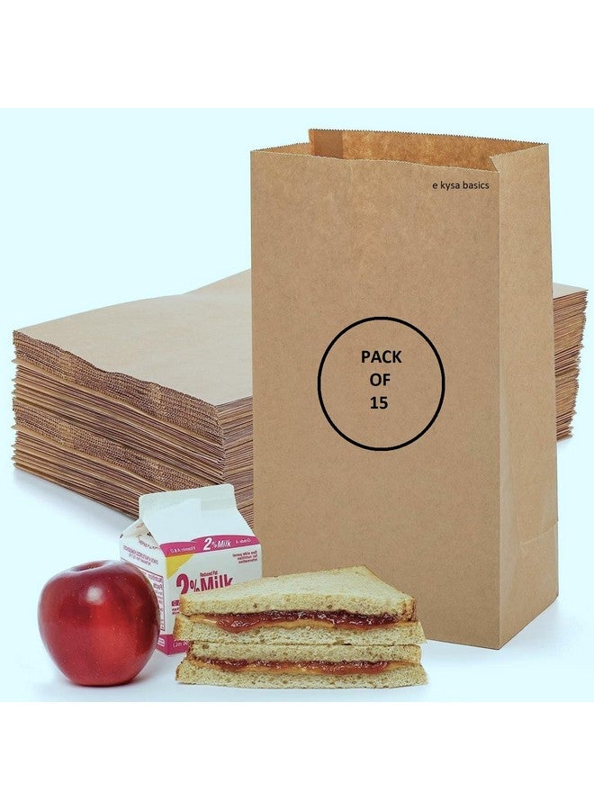 e kysa basics ekysa basics Brown Kraft Paper Bags with Handles - Recycled, Eco-Friendly Gift/Grocery/Cloth Carry Bags, 7x4x12 inch, Pack of 15 - Image 1