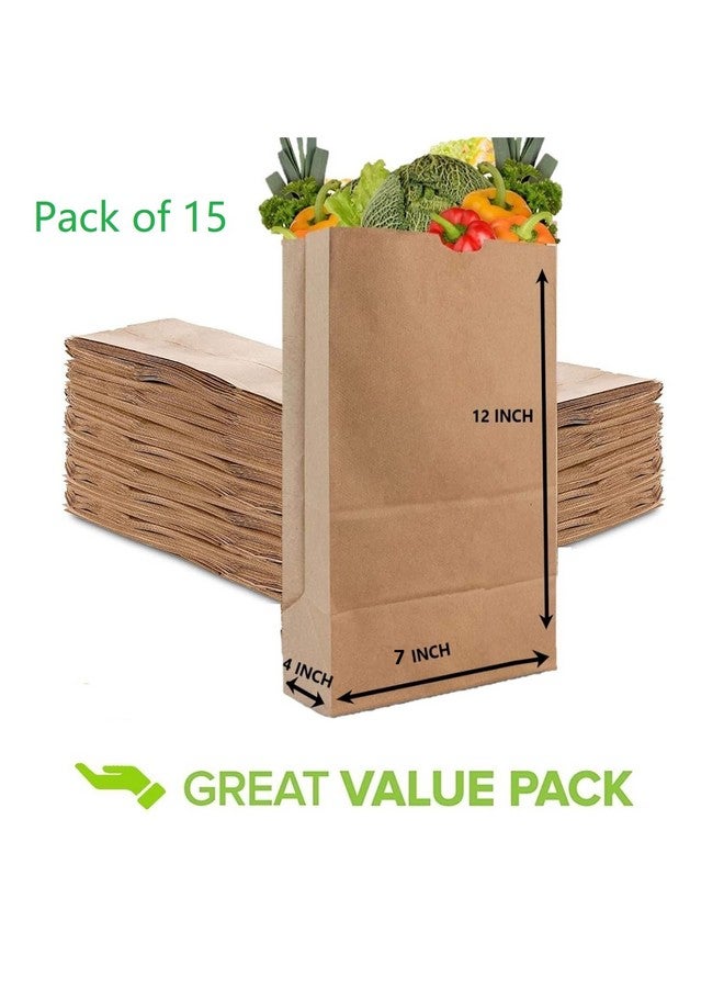 e kysa basics ekysa basics Brown Kraft Paper Bags with Handles - Recycled, Eco-Friendly Gift/Grocery/Cloth Carry Bags, 7x4x12 inch, Pack of 15 - Image 2