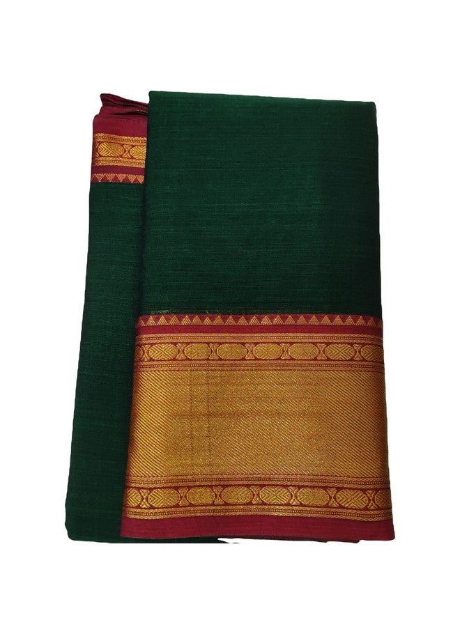 Handloom Pure Masarised cotton Saree With Running Blouse piece For Womens(Tanushri Bottle Green+Red Border)  - Image 1